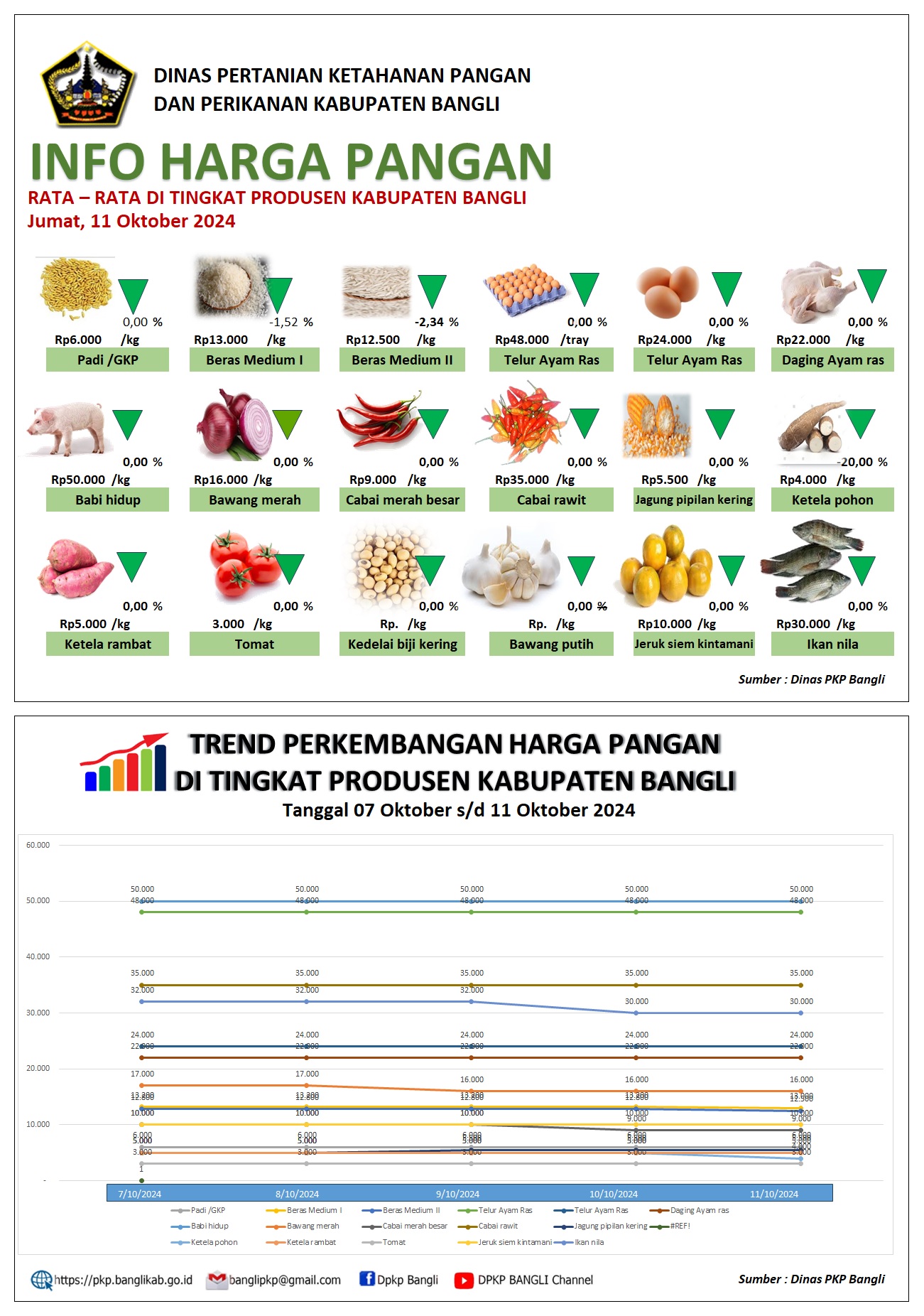INFO HARGA PANGAN RATA – RATA DI TINGKAT PRODUSEN KABUPATEN BANGLI 11 Oktober 2024 